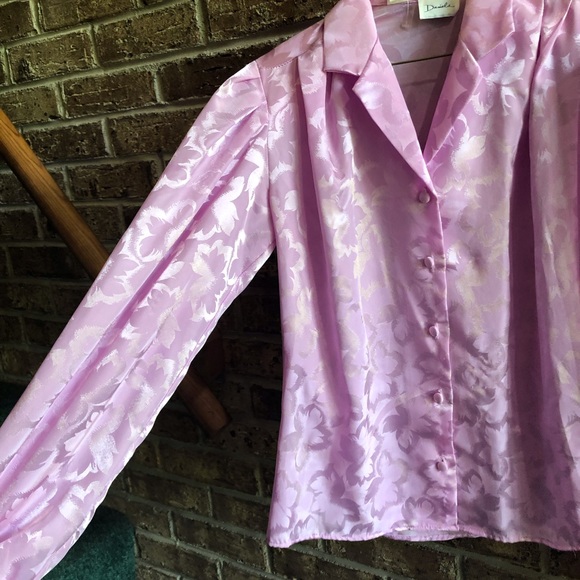 Vintage Pink Floral Damask Satin Dress Shirt Blouse 
Size medium - Picture 2 of 5